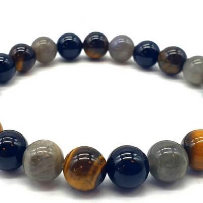 Bracelet Labradorite, Tourmaline, Oeil de tigre 8 mm