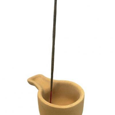 Brûleur et porte-encens terre cuite fait main beige
