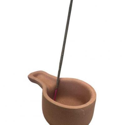 Brûleur et porte-encens terre cuite fait main marron