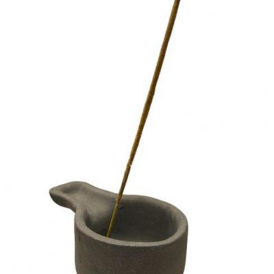 Brûleur et porte-encens terre cuite fait main gris