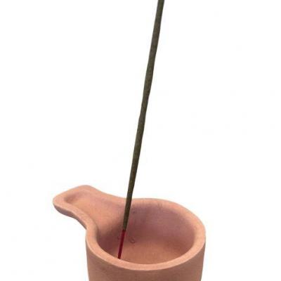 Brûleur et porte-encens terre cuite fait main rose