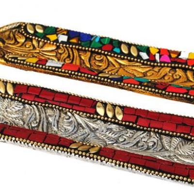 Porte encens en métal et mosaïque avec statuette