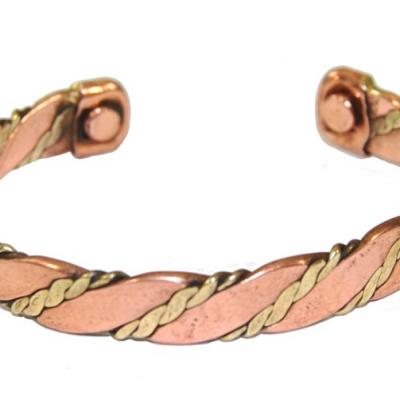 Bracelet torsades plates cuivre magnétique