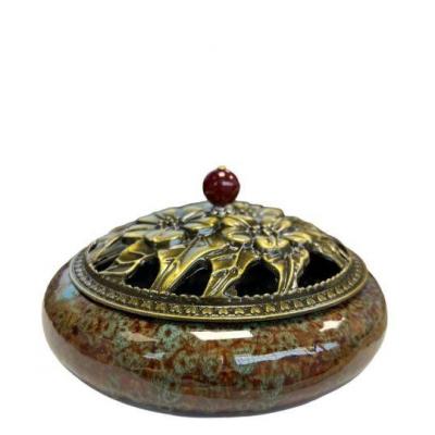 Porte Encens Céramique marron et bleu 14 cm